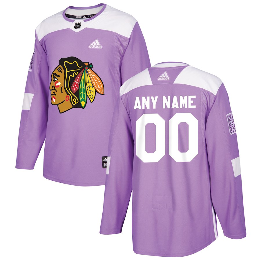 Men NHL adidas Chicago Blackhawks Purple 2018 Hockey Fights Cancer Custom Practice Jersey